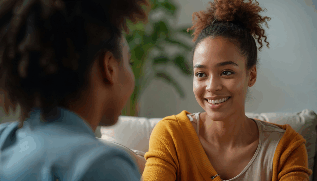 a teen girl smiling in individual therapy